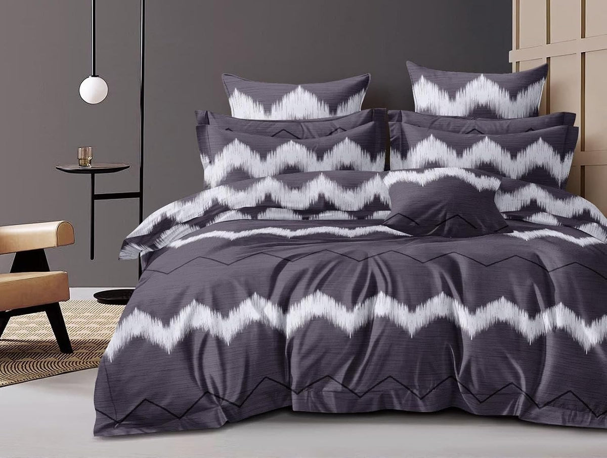 King Size Double Bedsheet With Two Pillow Covers - 108 X 108 Inches, Charcoal & White | Smooth To Touch, Breathable & Long Lasting - Ideal For Everyday Comfort