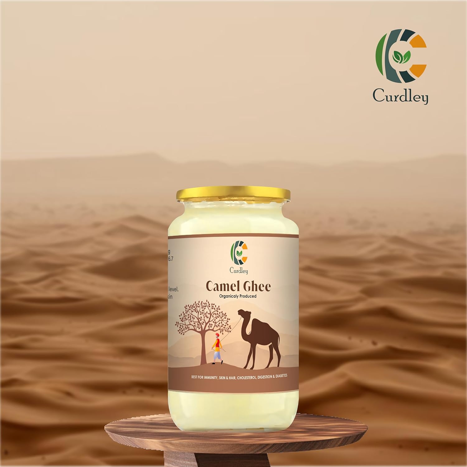 Organic Natural Camel Ghee By Curdley | Great Source Of Energy Healthy & Nutrients Camel Ghee Perfect For Diet | (250ml) 8.4 Ounce | Jar Pack