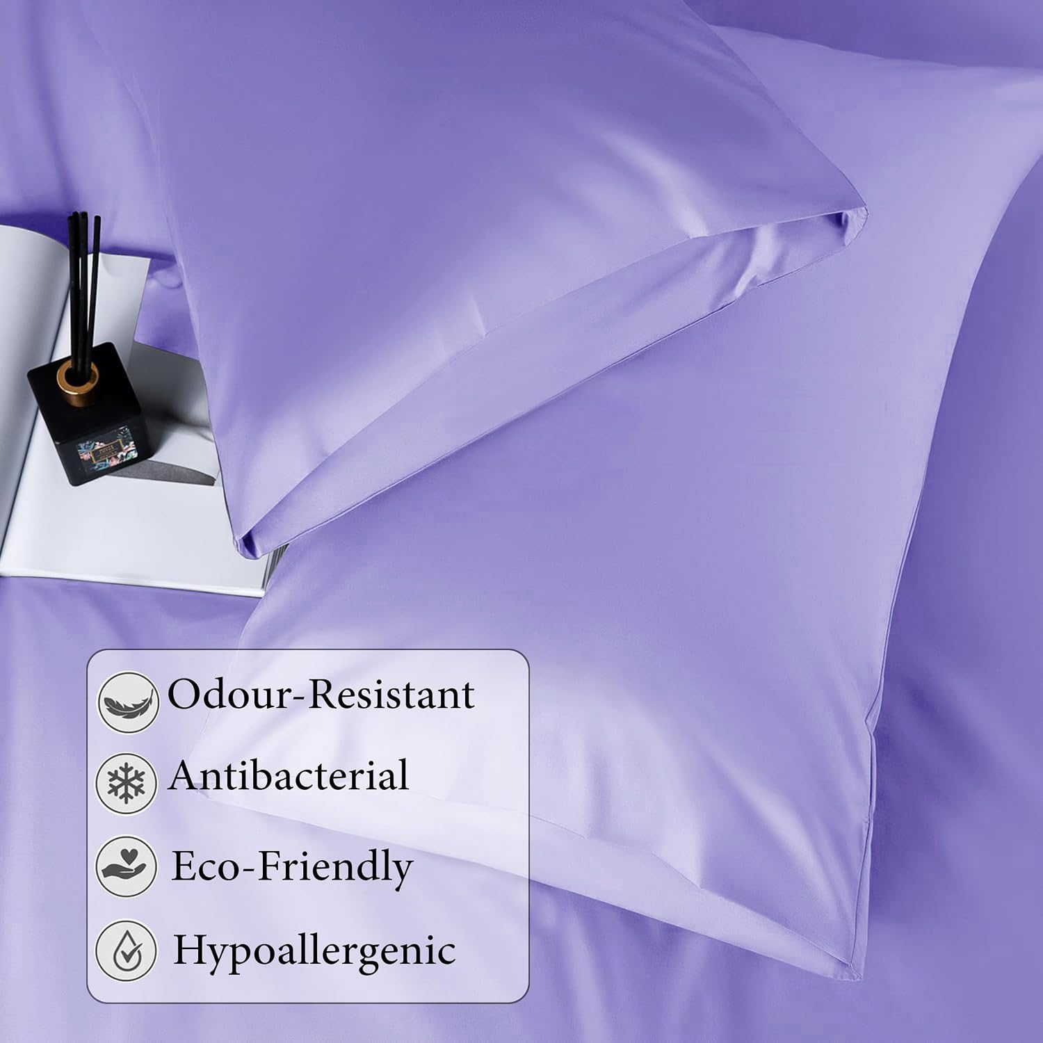 Satin Fitted Solid Bedsheet King Size With 2 Pillow Cover - 72 X 78 X 10 Inches, Lavender | Lightweight & Breathable, Perfect For All Seasons