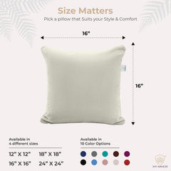 Microfiber Square Soft Pillow Cushion For Sofa & Bed, Cream - 16 X 16 Inch | Fluffy For Comfort & Back Support | Breathable, Washable | Premium Velvet Outer Cover With Zip - Pack Of 5