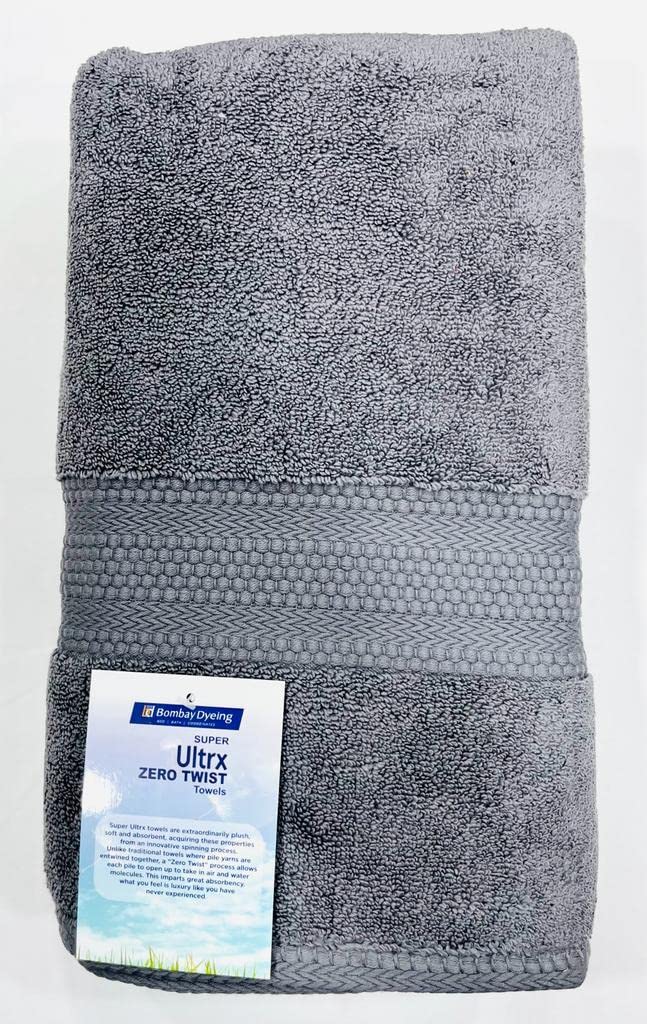Bombay Dyeing Ultrx 100% Cotton Large Size Premium Bath Towel 650 Gsm - Grey