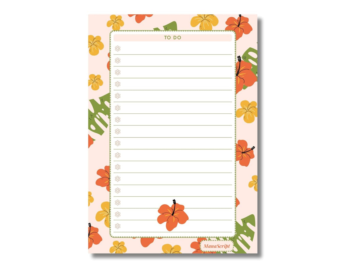 A5 Notes/To Do List Notepad, Beautiful Checklist Pad, Tear-Off Sheets (Flower, Orange) Pack Of 1