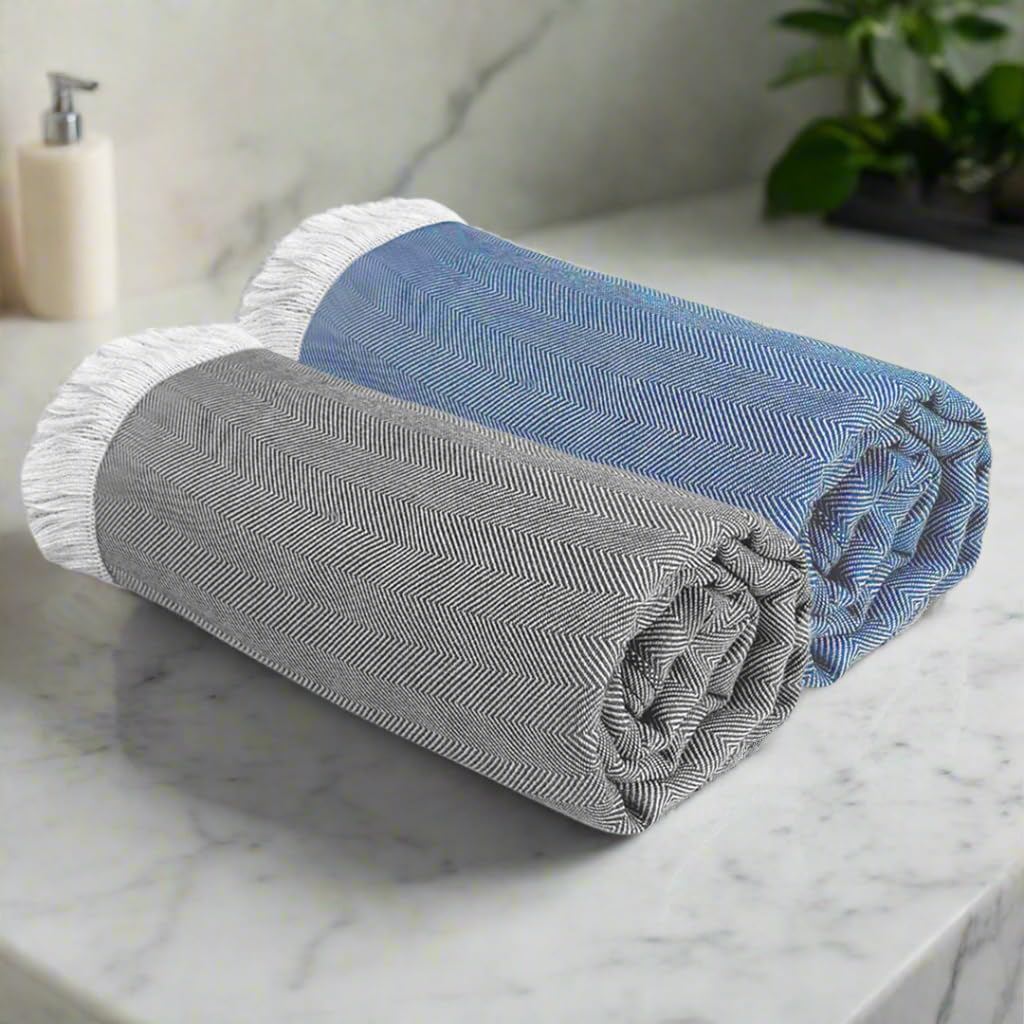 Heelium 100% Bamboo Bath Towel 500 Gsm | Ultra Soft & Lightweight | Highly Absorbent & Fast Drying Turkish Towel | Pack Of 2