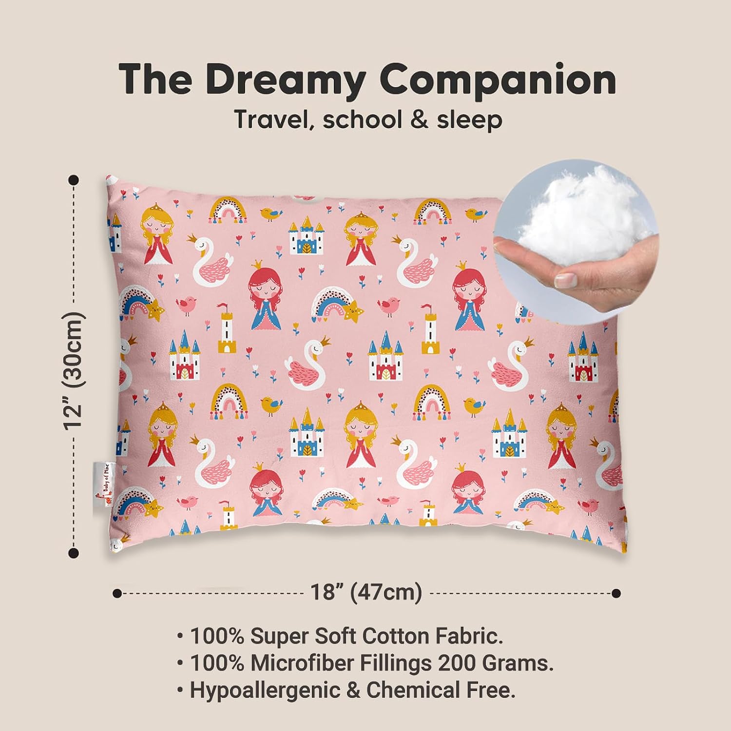 Premium Baby Pillow For Kids, Super Soft Cotton Kids Cushion - 12 X 18 Inches | For 5 Years Old Kids, Adorable Animal & Cartoon Prints | Bed Pillow, Washable, Easy To Care - Pillow 14