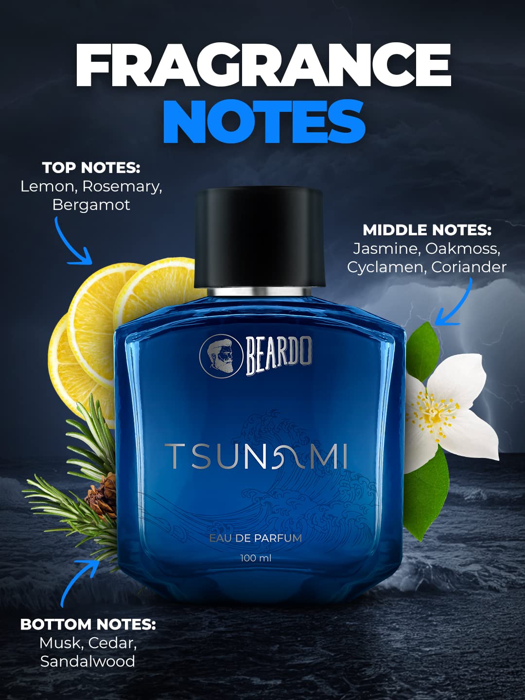 Beardo Tsunami Eau De Parfum 100ml 3.4 Fl.oz.| Best Valentineday Gift For Husband | Long Lasting Fragrance