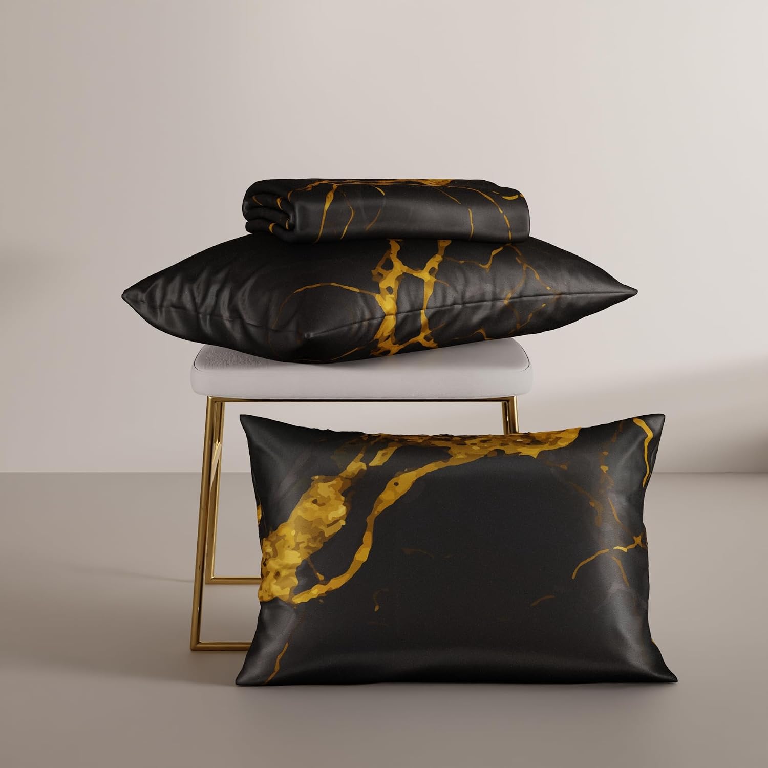 Super King Bedsheet With 2 Pillow Covers & Comforter - 108 X 108 Inches, Black & Gold | Hypoallergenic, Breathable, Gentle On Skin & Hair, Fade & Wrinkle Resistant, Wedding Gift For Couples