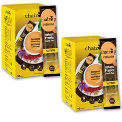 Chaizup Premium 1 Min Instant Saffron Tea Premix - Pack Of 2 X 140gm, 4.9 Ounce Each, 20 Sachets | Instant Kesar Chai Powder - Just Add Hot Water | Low Caffeine