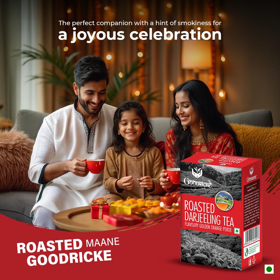 Goodricke Roasted Darjeeling Tea - Pack Of 3 X 250gm, 8.8 Ounce Each | Premium Black Loose Leaves Tea With Rich Taste & Flavor - Flavoury Golden Orange Pekoe | Low Caffeine Long Leaf Chai