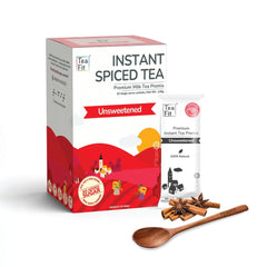 Teafit Unsweetened Instant Spiced Tea Premix - Pack Of 50 Sachets, 700gm, 24.6 Ounce | Premium Milk Tea Premix, Just Add Water - Strong Home Like Masala Chai | Medium Caffeine
