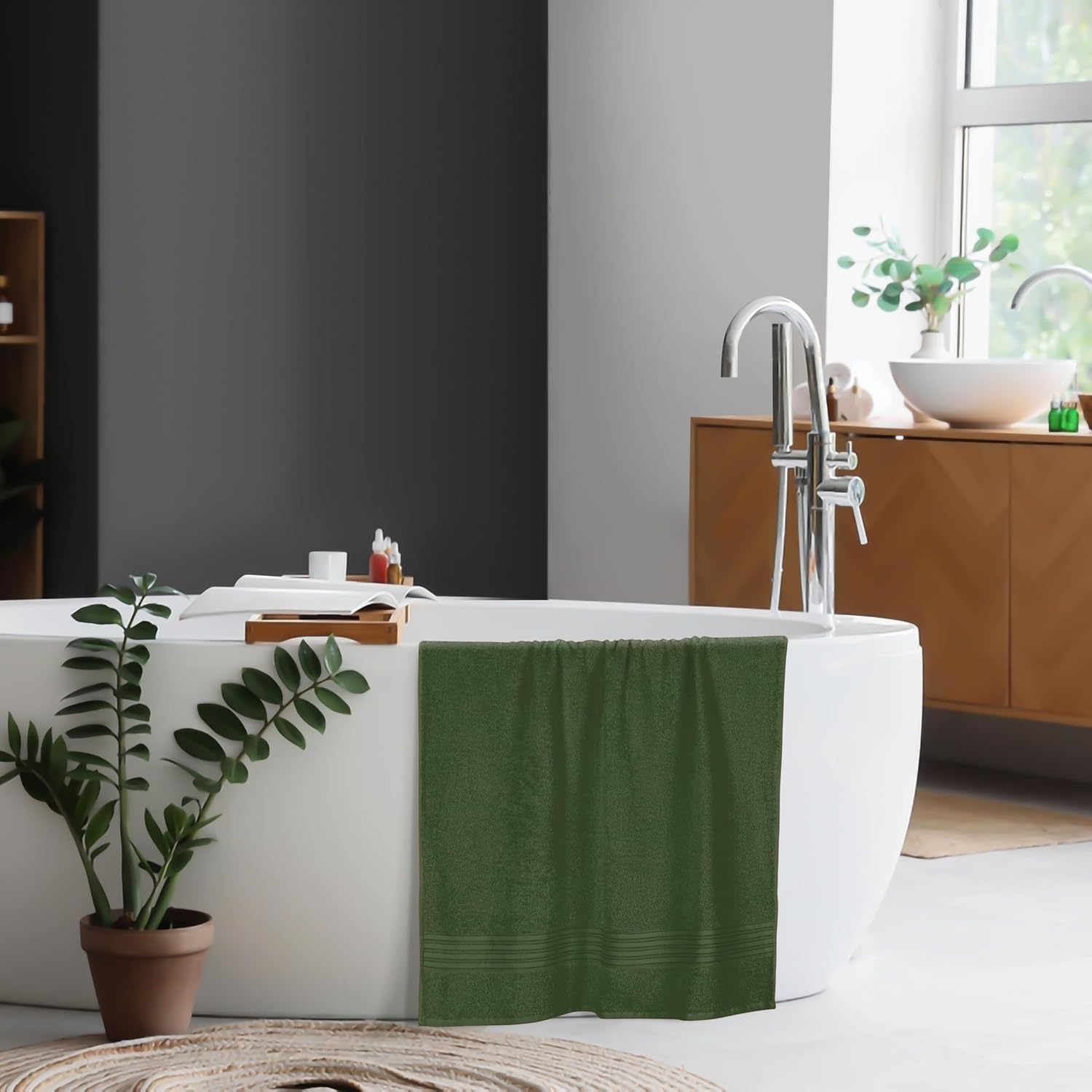 Boutiquo 100% Cotton Bath Towel 500 Gsm | Compact Quick Dry Lightweight Soft & Highly Absorbent Large Size Bath Towel - Olive Green