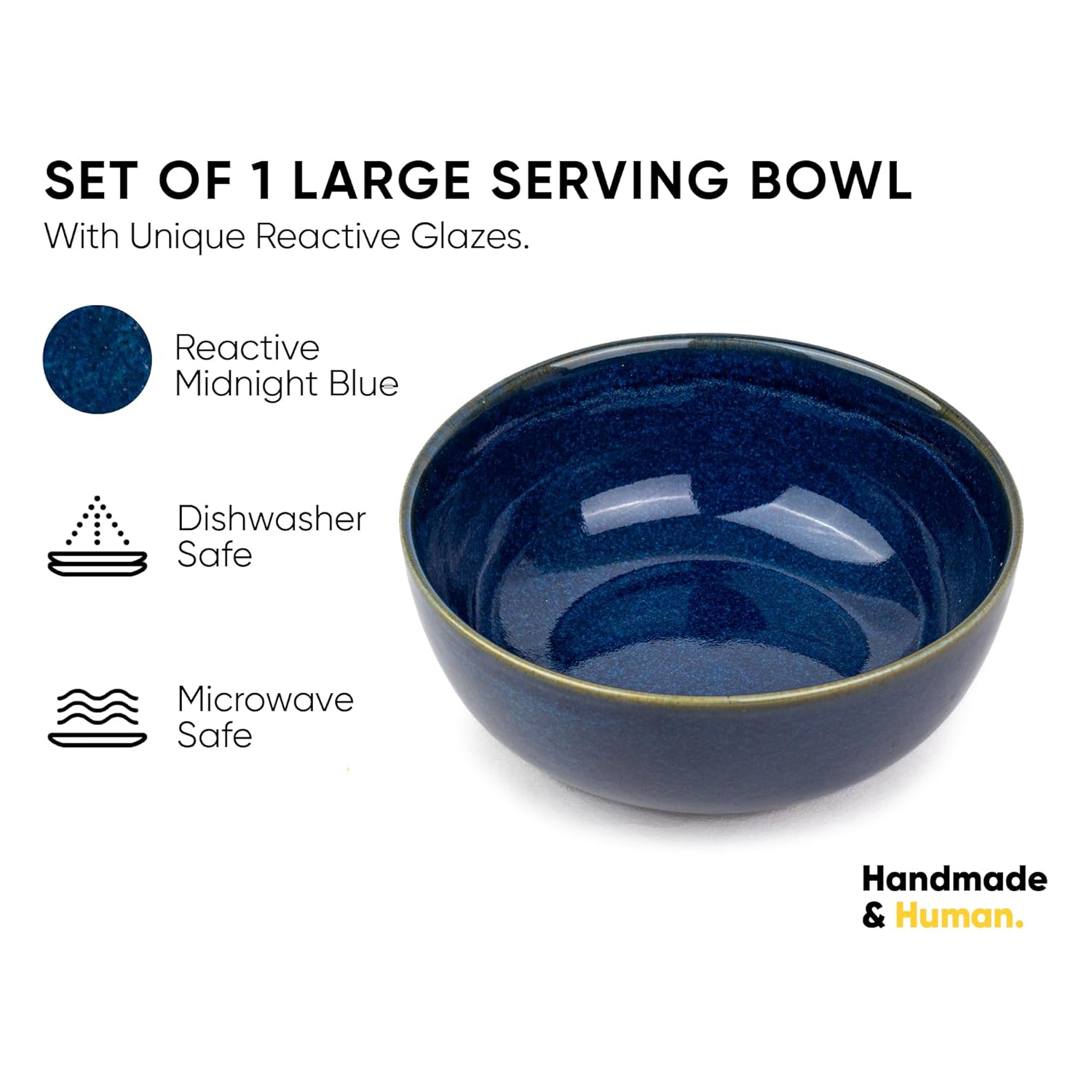 Ceramic Large Bowl, 1500ml - 21cm, 1 Piece, Blue Green | Stoneware Ceramic Serving Bowls - Ceramic Bowl With Glossy Finish | Pasta Serving Bowl - Microwave Safe & Dishwasher Safe