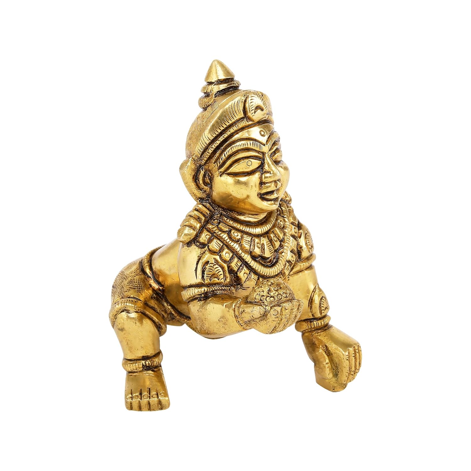 Laddoo Gopal Ji, Baby Krishna Statue, Bal Gopal, Thakur Ji, Gold, Brass - 9 Cm, Eco Friendly, Handcrafted, Traditional Design, Washable, Occasion - Janmashtami, Home Worship, Religious, Idol