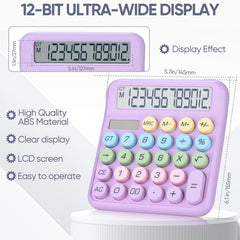 Desktop Calculator, powered By Batteries (Included)12 Digit Large LCD Display, big Buttons Easy To Press, automatic Sleep, for Office, school, Home. (Purple)