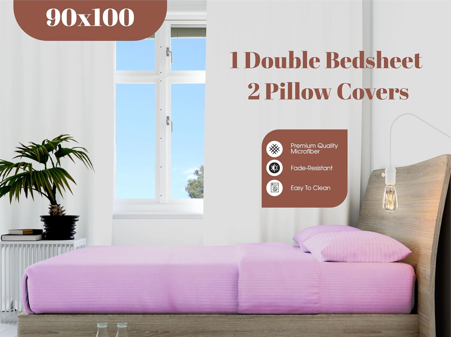 Pure Microfiber Double Bed Bedsheet King-size With 2 Pillow Covers - 90 X 95 Inches, Levendar Bedsheet | 144 Thread Count Bedsheet For King Size Bed