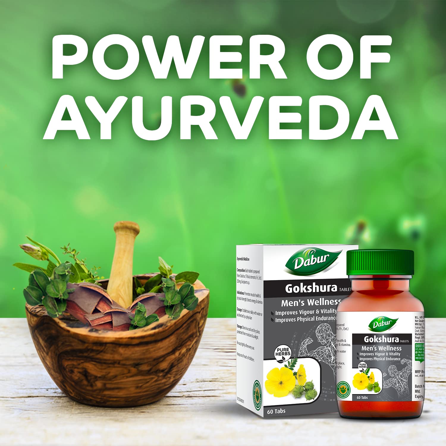 Dabur Gokshura Tablets Boosts Vitality & Stamina, Supports Gut Health, Boost Vitality & Stamina | 60 Tablets 100gm 0.2lbs