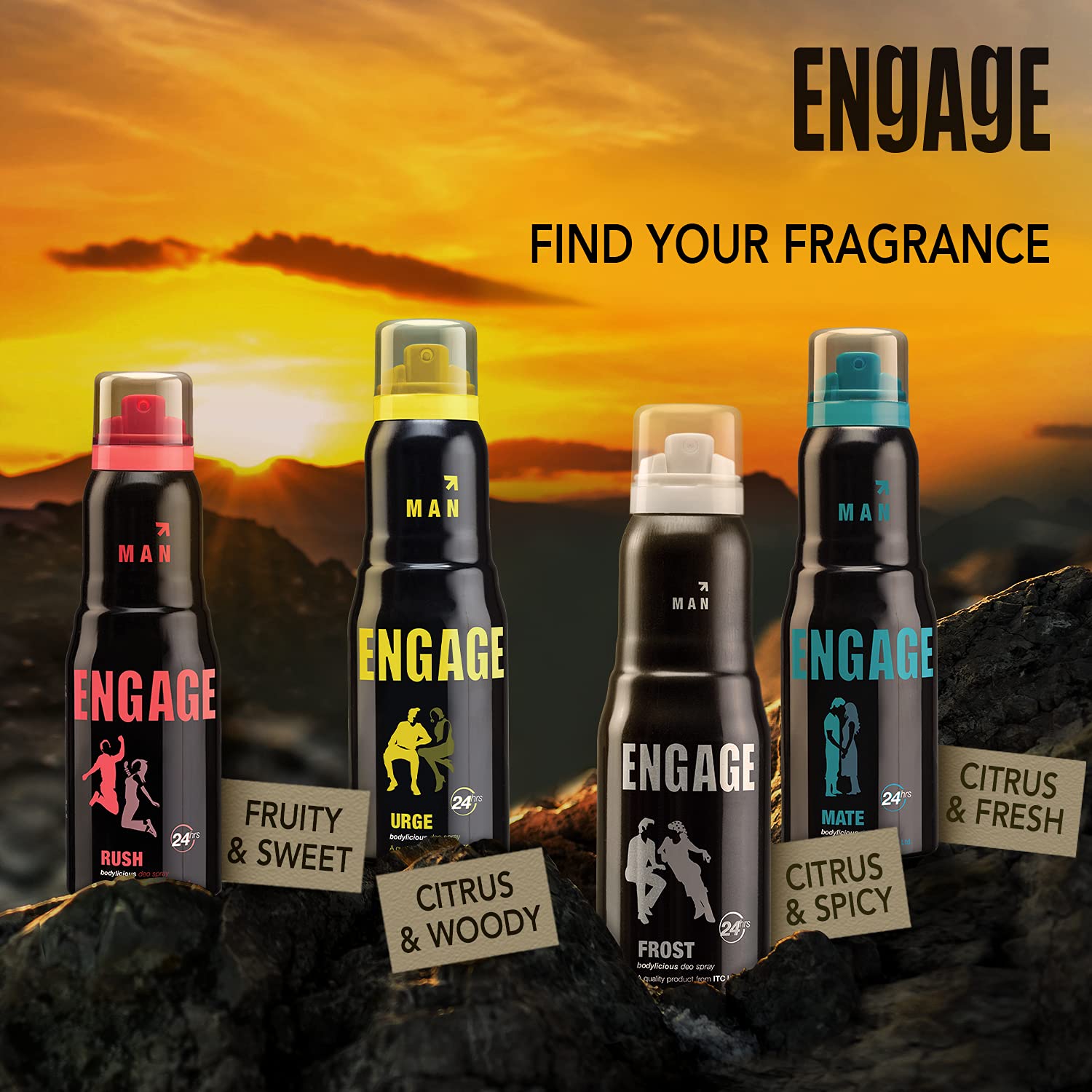 Engage Urge Deodorant For Men | Citrus And Woody, Skin Friendly Fragrance 150ml 5 Fl.oz.