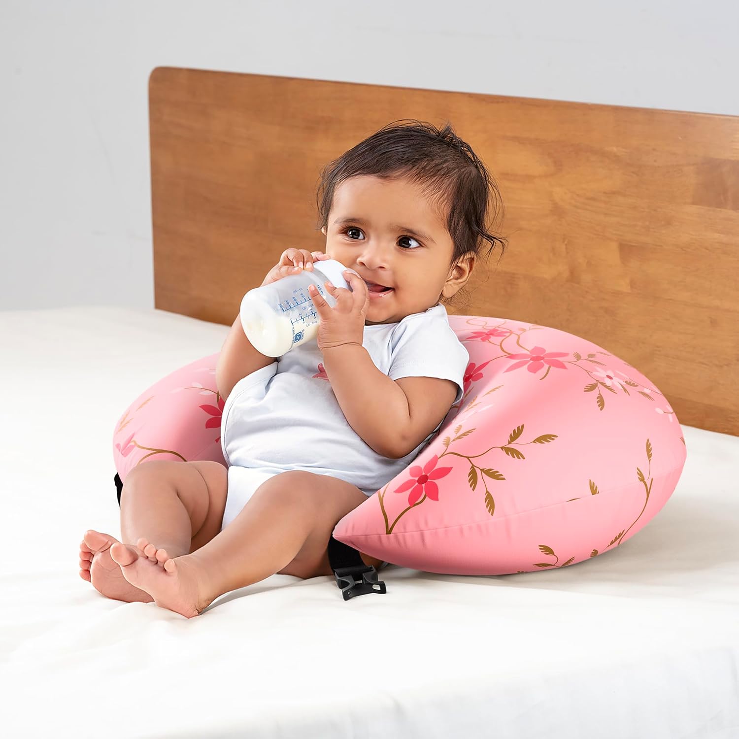 Feeding Pillow For New Born Baby, 5 In 1 Multipurpose Use, Nursing Pillow, Pink | Pillow With Belt & Hoop For Breastfeeding With Cotton Removable Cover | Machine Washable, Comfortable