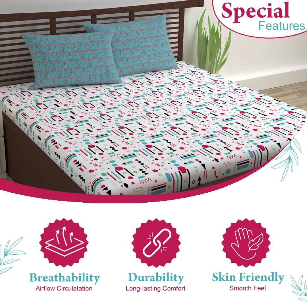 100% Cotton Double Bedsheet With 2 Pillow Cover - 87 X 100 Inches, Multicolor | Lightweight, Soft, Skin Friendly - Durable Bedsheets For Everyday Comfort