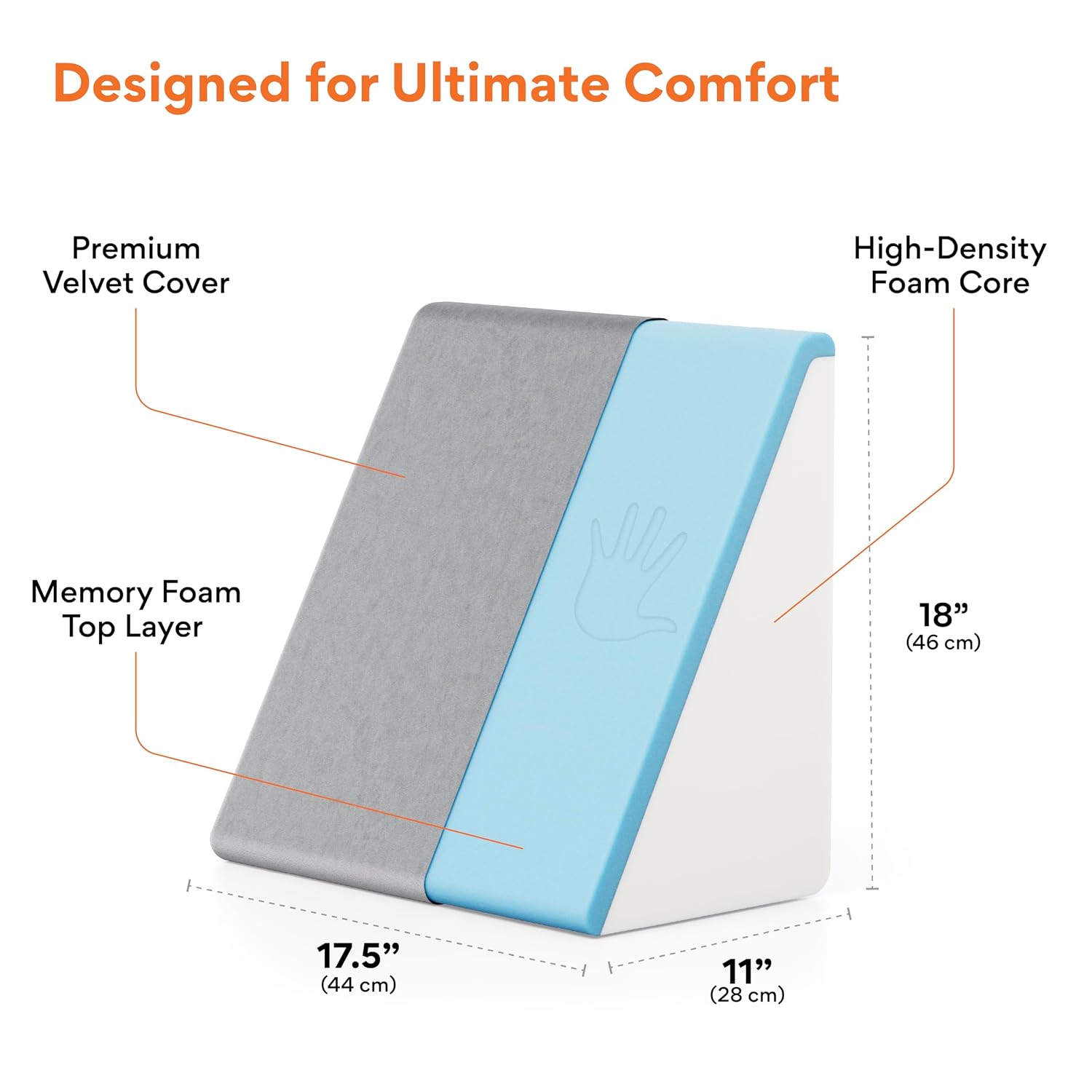 Wedge Pillows, Orthopedic Memory Foam Back Support For Bed, Grey, Medium Size - 18 L X 17.5 W X 11 H Inch | Wedge Cushion, For Acid Reflux, Snoring, Gerd, Leg Elevation, Removable Cover