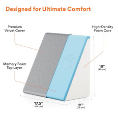 Wedge Pillows, Orthopedic Memory Foam Back Support For Bed, Grey, Medium Size - 18 L X 17.5 W X 11 H Inch | Wedge Cushion, For Acid Reflux, Snoring, Gerd, Leg Elevation, Removable Cover