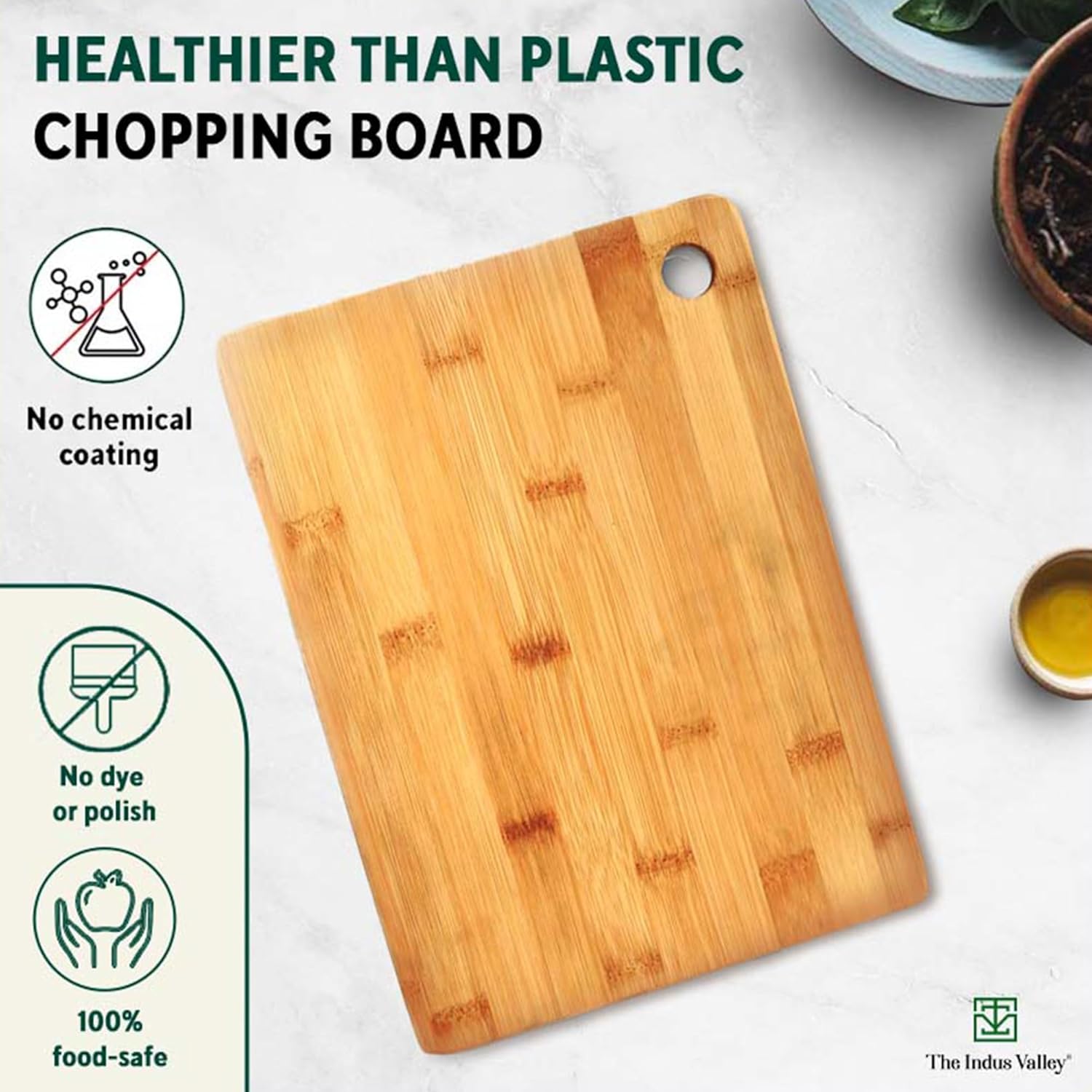 Bamboo Wood Chopping & Cutting Board For Chopping Vegetables, Fruits, Meat, Serving Platter, Small 28 Cms, 0.35 Kg - Bamboo Wood Rectangle Chopping Board