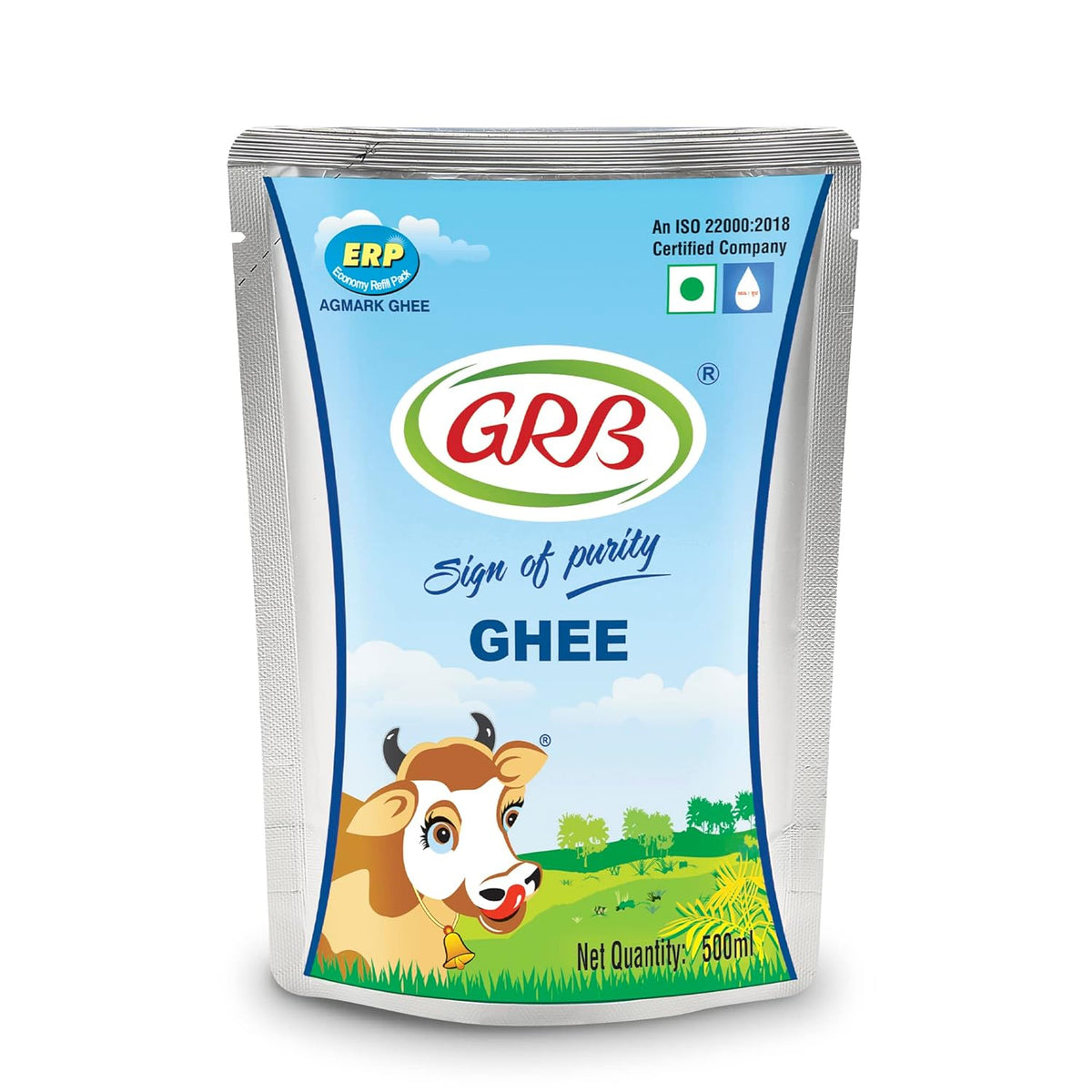Organic Pure Desi Ghee By GRB | Rich In Vitamin A, D, E & K Healthy Desi Ghee Perfect For Heart Health | (500ml) 16.9 Ounce | Pouch Pack