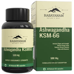 Rasayanam Ashwagandha Ksm-66 500mg Extra Strength Natural Formulation Support Strength & Energy Withania Somnifera Extract | 60 Veg Capsules 100gm 0.2lbs