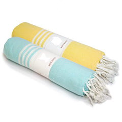 Rosslyn Bath/Beach Towel 700 Gsm | Ultra Soft, Absorbent & Quick Dry Bath Towel (Yellow & Light Blue) - 2 Pcs