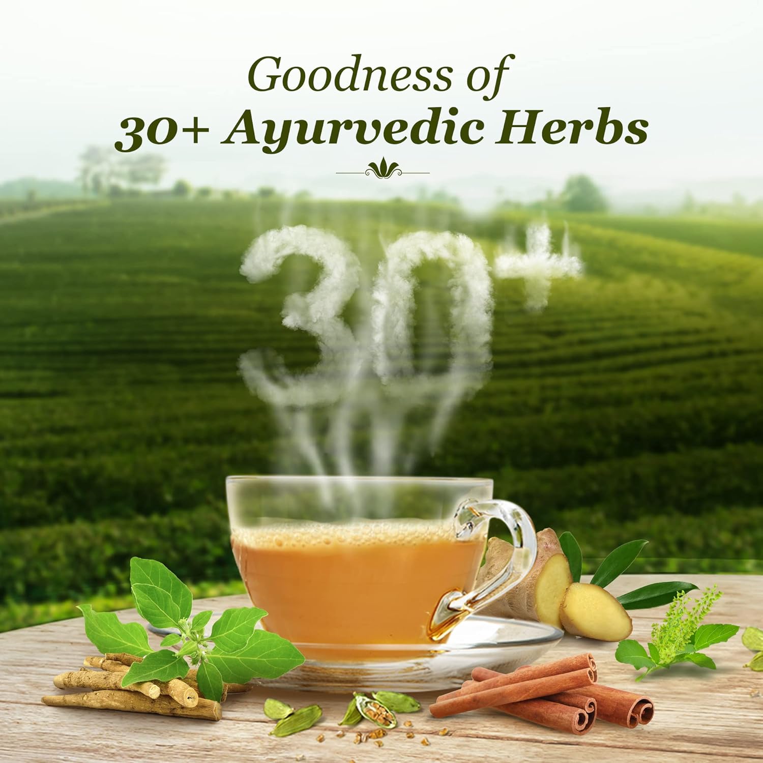 Dabur Vedic Tea With 30+ Ayurvedic Herbs - 500gm, 17.6 Ounce | Chai Handpicked From Assam, Nilgiri & Darjeeling - Soulful Aroma & Rich Taste, Premium Tea Loose Leaves - Caffeine Free Chai Patti