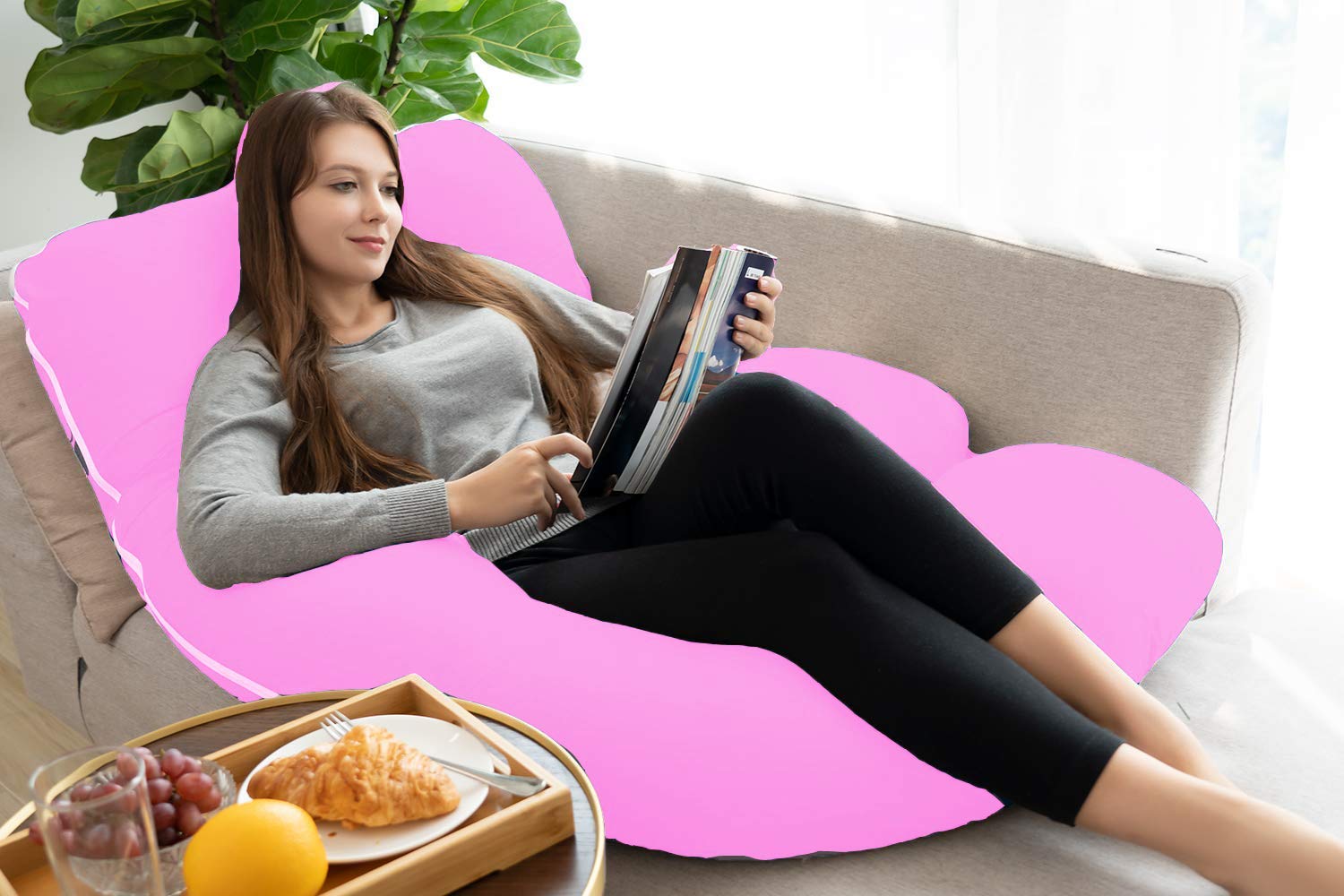 Premium Multipurpose Microfiber Pregnancy Pillow For Pregnant Women - Baby Pink | 100% Cotton, Zippered Cover, Lightweight, Removable Cover, Full Body Pillow, Soft Pillow - Pack Of 1