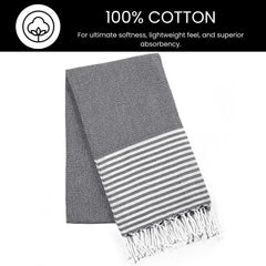 Destin Home Turkish Peshtemal Beach Towels 1.5 Kg | Cotton Soft, Lightweight, Quick-Drying & Absorbent For Beach Pool Spa Picnic Travel (Black)- Set Of 4