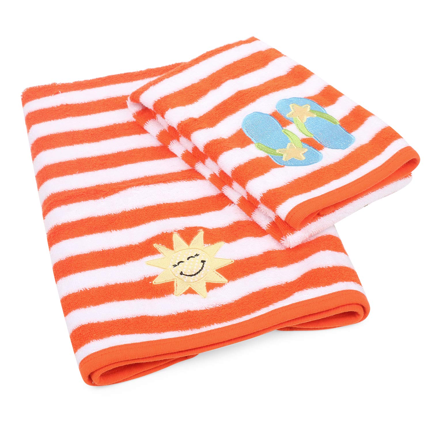 My Milestones 100% Cotton Hand Towel 400 Gsm | Ultra Soft Attractive Embroidery Appliques Cotton Soft, Absorbent Hand Towel Perfect For Face (Set Of 2)- Orange & White