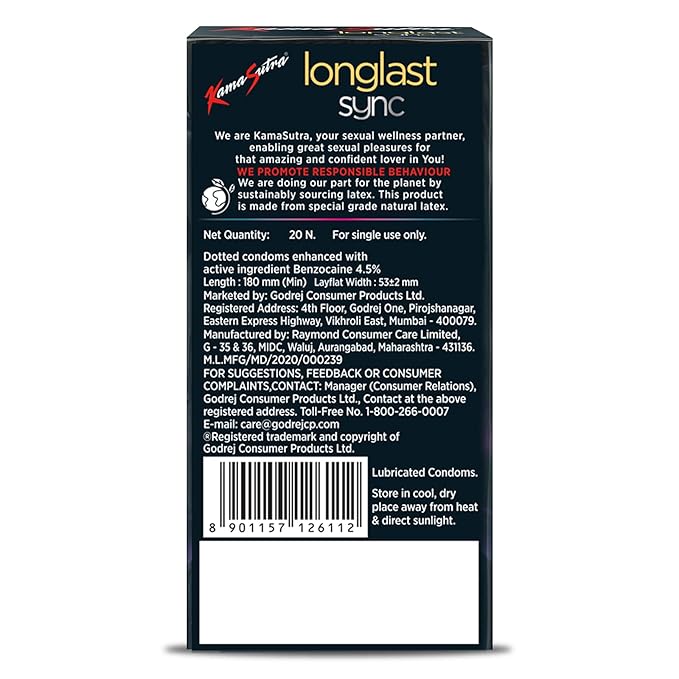 Kamasutra Longlast Sync Condom For Men | Multi Textured Dotted Ribbed Contoured | Combo Pack Of 20