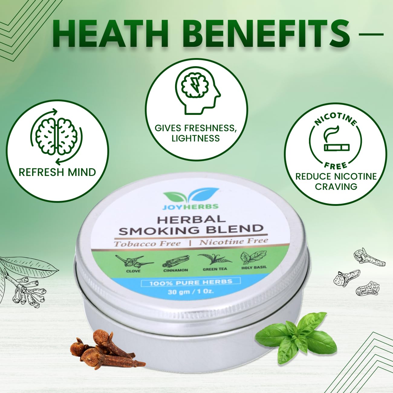 Ayurvedic & Herbal Nicotine Free Mixture For Smoking - Pack Of 30 Gram | Organic Smoking Blend Mix Of Clove, Tulsi & Green Tea