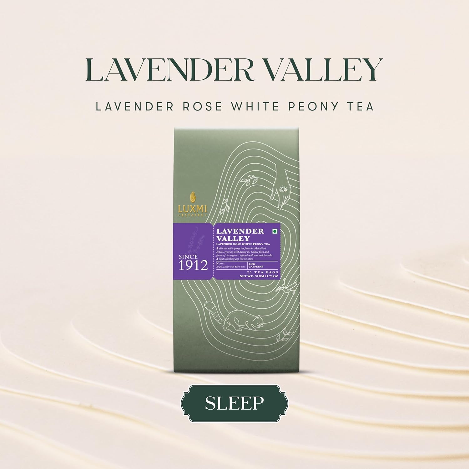 Luxmi Estates Lavender Valley Rose White Peony Tea Bags - 50gm, 1.7 Ounce, 25 Tea Bags | USDA Certified Organic White Tea - Low Caffeine Tea For Good Sleep | Rich In Antioxidants, Gluten Free
