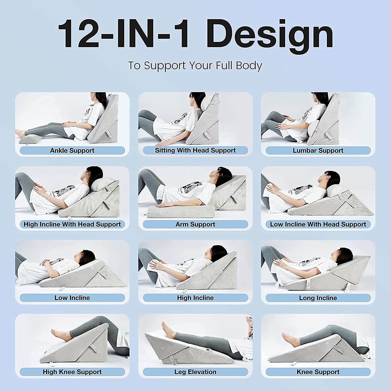 Orthopedic Bed Wedge Pillow, Adjustable Wedge Cushion, Grey - 22 X 22 X 12 Inch | Head Rest Pillow, Acid Reflux, Heartburn, Leg Support Pillow, Back Support, Pregnancy Pillow, Comfortable