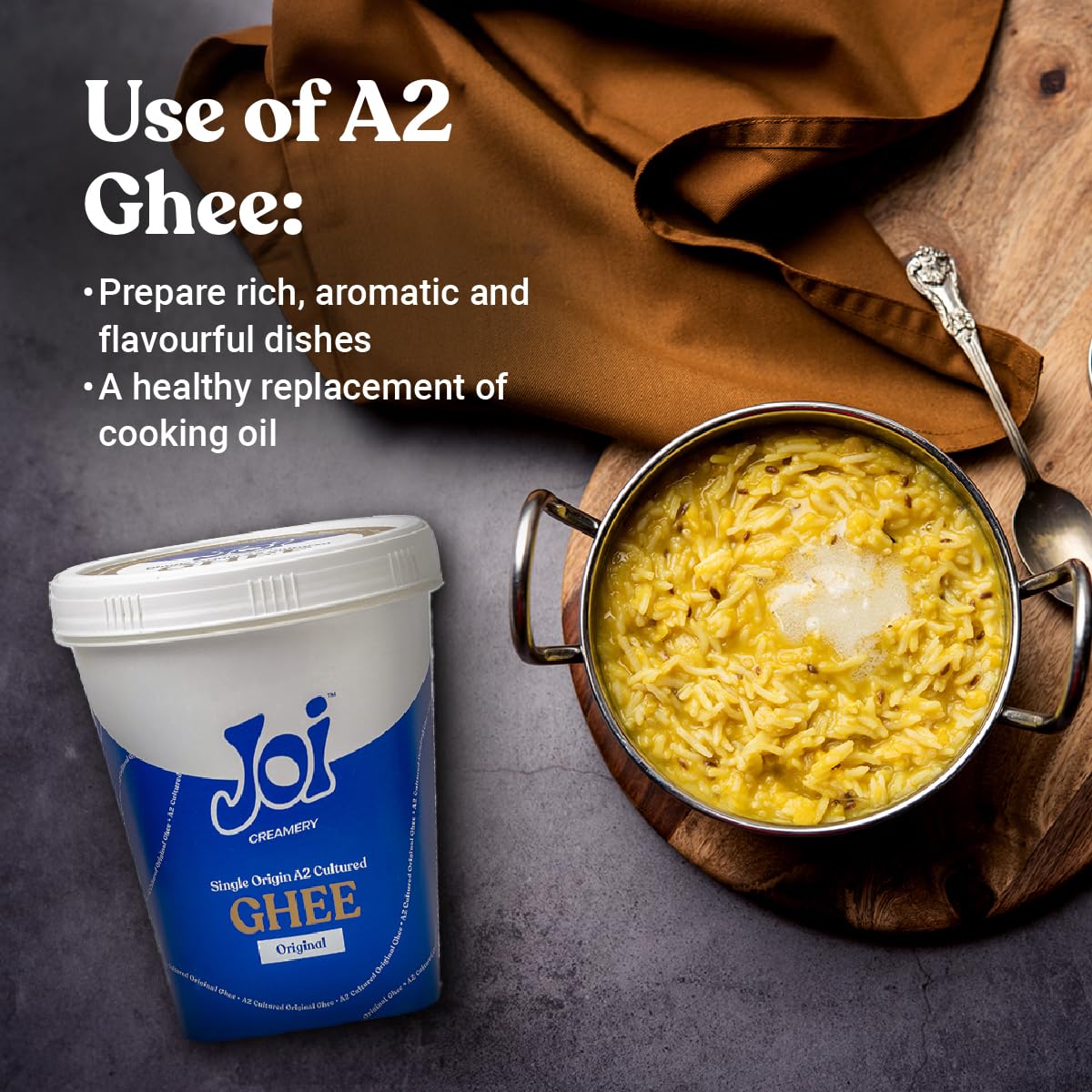 100% Pure Cultured Original A2 Cow Desi Ghee By Joi | Good Source Of Protein Fiber Healthy Desi Ghee Perfect For Cooking | (1 Litre) 33.8 Ounce | Plastic Jar