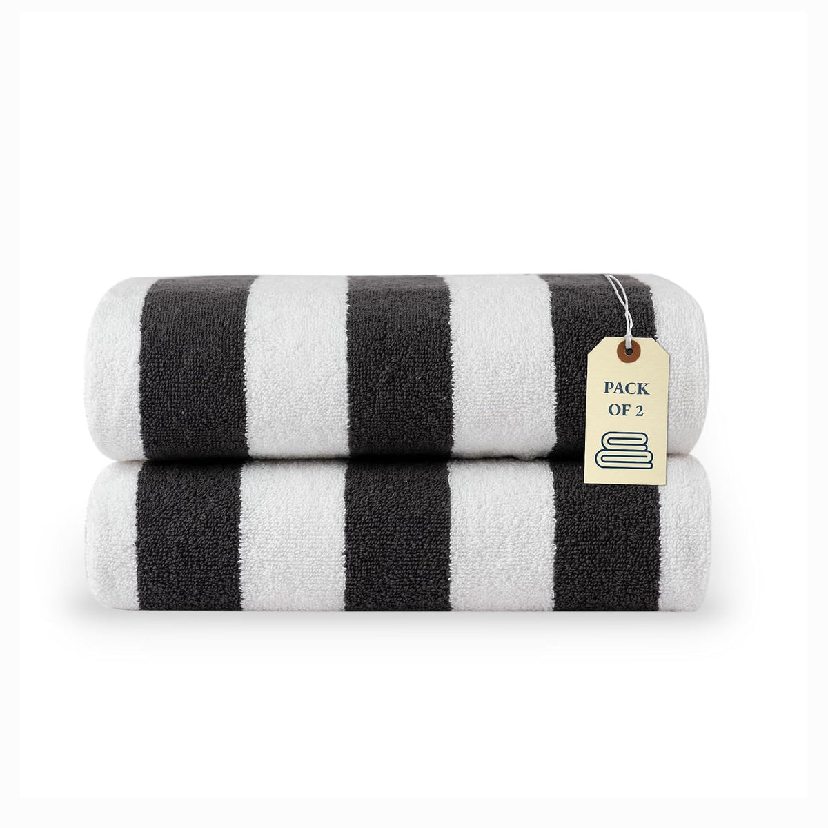 Lane Linen 100% Cotton Large Bath Towels 1000 Gsm | Cabana Stripe Bathroom Towels | Highly Absorbent, Soft & Quick Dry Towels - Grey (Pack Of 2)