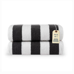 Lane Linen 100% Cotton Large Bath Towels 1000 Gsm | Cabana Stripe Bathroom Towels | Highly Absorbent, Soft & Quick Dry Towels - Grey (Pack Of 2)