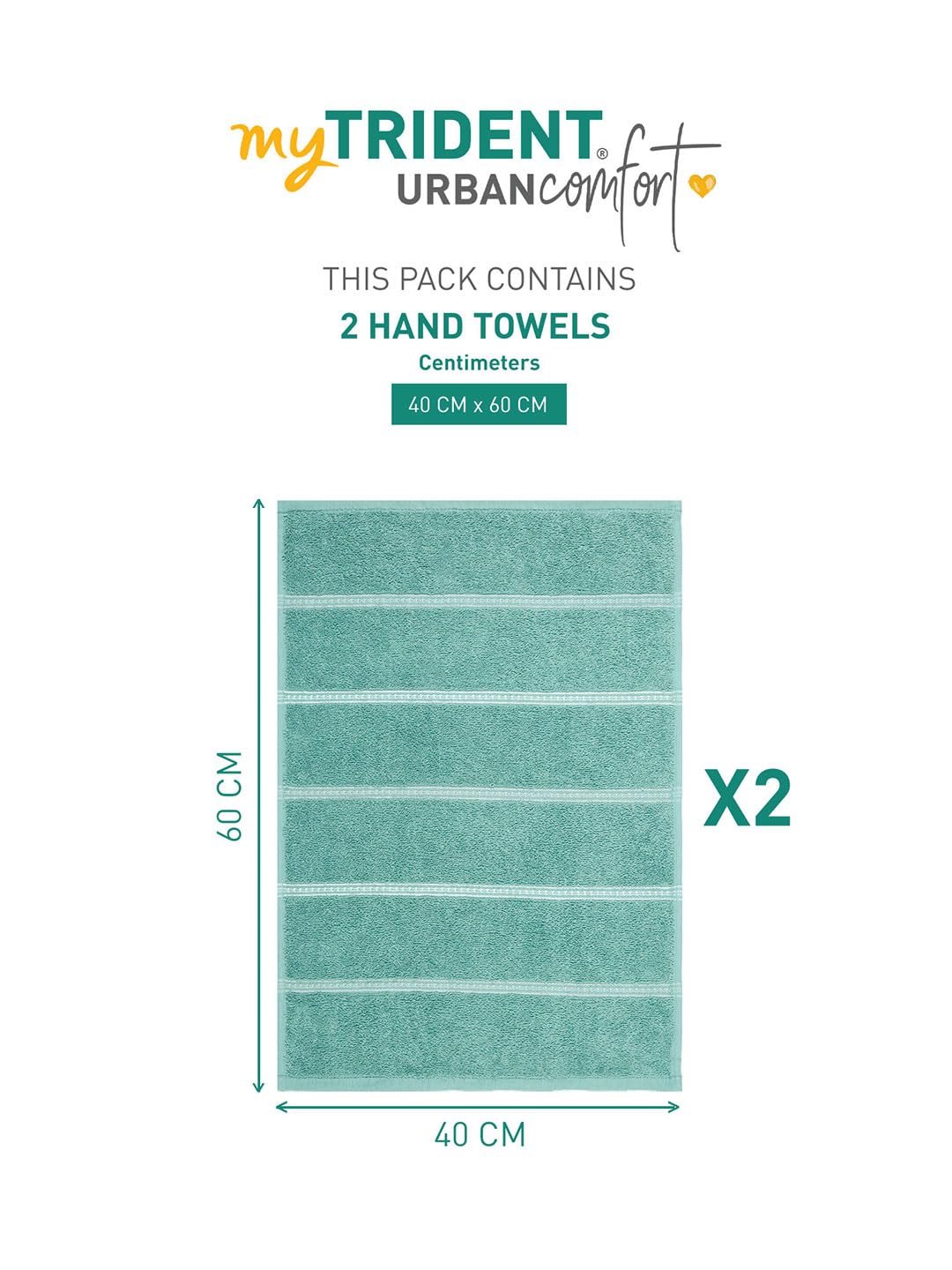 Mytrident Hand Towel Urban Comfort 400 Gsm | 100% Cotton Bath Towel (Shell Green)- Pack Of 2