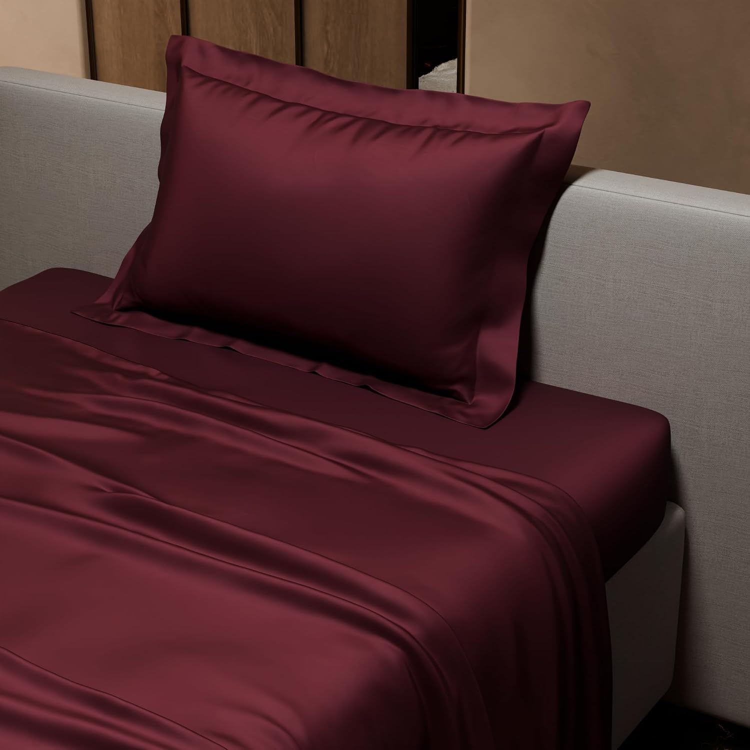 Single Bedsheet With 1 Pillow Cover - 60 X 90 Inches, Velvet Wine | Premium Bedding Set, Home Decor, Wedding Gift For Couples, Housewarming, Anniversary