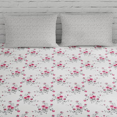 Super King Size Bedsheets 108 X 108 Inches With 2 Pillow Covers, Light Coral & Grey | Premium Super Soft Super Cotton Bedsheet