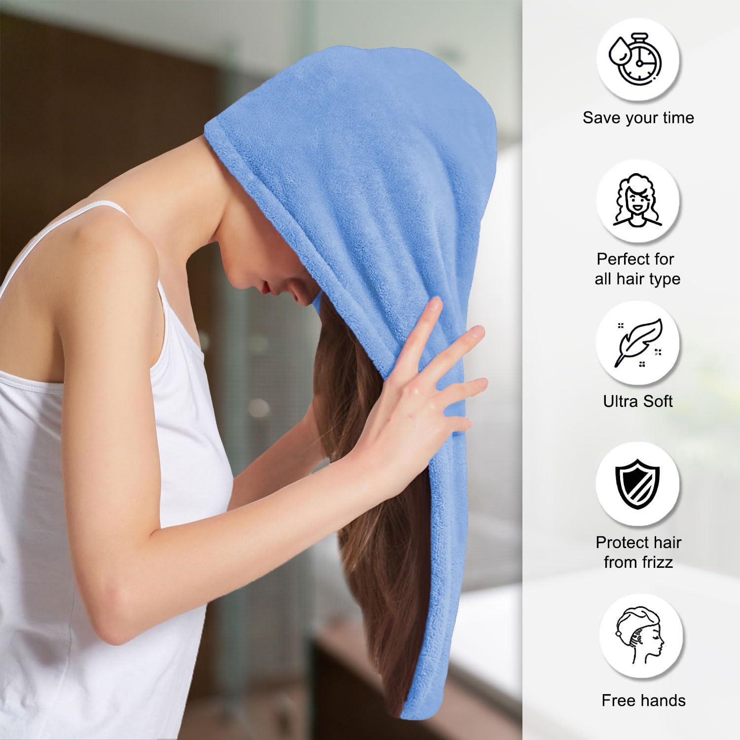 Sassoon Venir Microfiber Hair Wrap Towel 450 Gsm | For Women With Smooth Texture Super Absorbent Quick Dry Hair Turban (Heaven)
