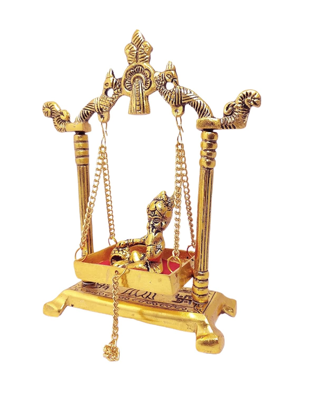 Laddu Gopal Ji On Jhula Metal Statue, Golden Krishna Murti, Religious, Occasion, Perfect Gift For Janmashatmi, Handicrafts, Ideal For Gift & Home Décor