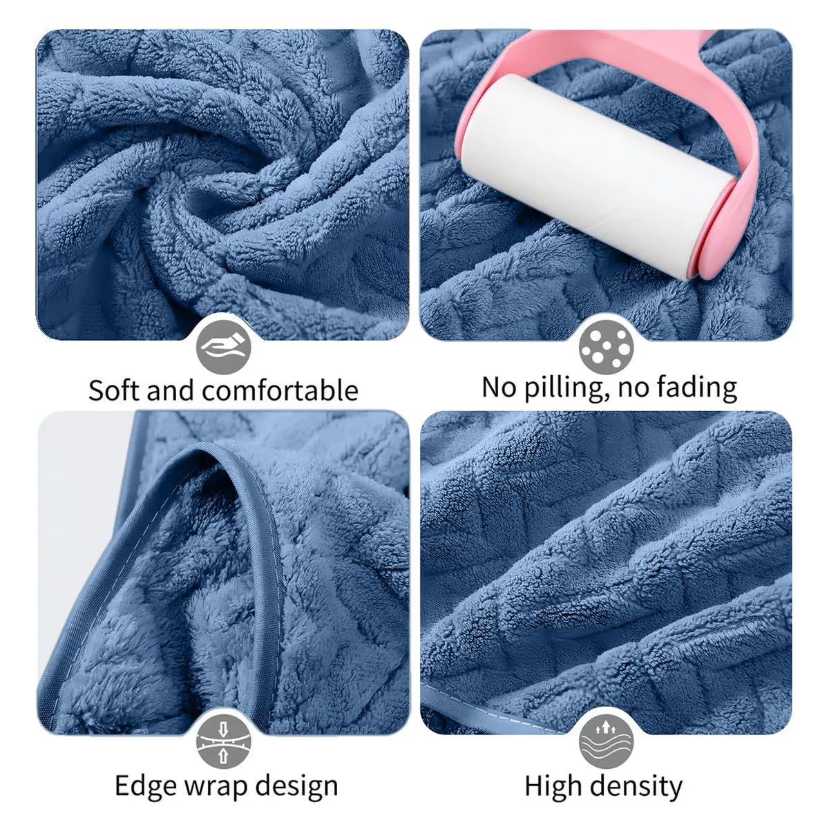 Housse Microfiber Nova Coral Fleece Face Towel 600 Gsm | Ultra Soft Super Absorbent Towels For Gym, Yoga & Beach (Blue) - Pack Of 4
