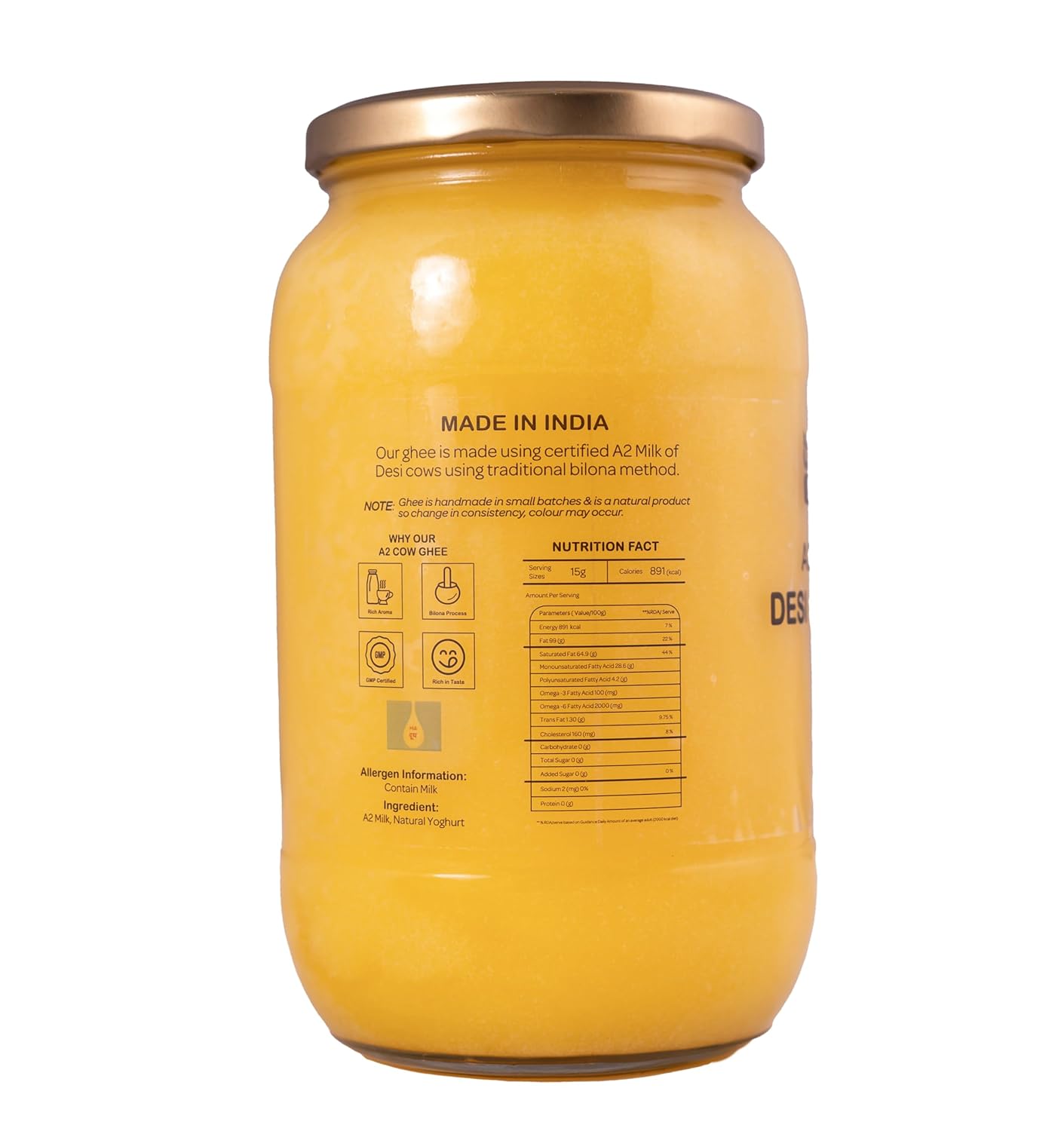 Organic A2 Bilona Desi Cow Ghee By Organik Singh | Great Source Of Energy & Vitamin Healthy Desi Ghee Perfect For Glowing Skin | (1 Litr) 33.8 Ounce | Jar Pack