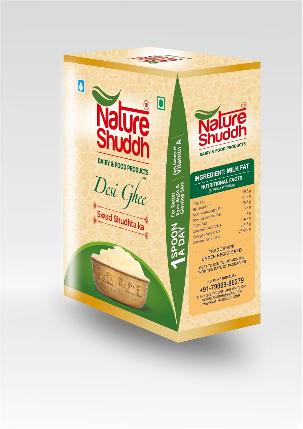 Natural Desi Ghee By Nature Shuddh | Rich In Vitamins A, D, E, & K Healthy Pure Desi Ghee For Rotis | (1 Litre) 33.8 Ounce | Box Pack