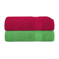 House Of Terry 100% Cotton Bath Towel 1000 Gsm | Quick Dry, Soft & Absorbent, Fade-Resistant, Skin-Friendly Large Size Towel (Paradise Pink & Spring Green) - Pack Of 2
