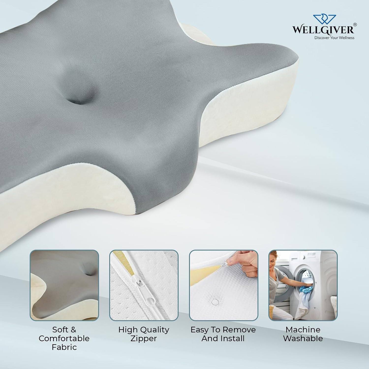 Cervical Butterfly Pillow, Orthopedic Memory Foam Pillow For Neck & Shoulder Pain | Ergonomic Contour Design | Dual Height Support | Side Sleeper Pillow with Arm Rest - Pack of 1