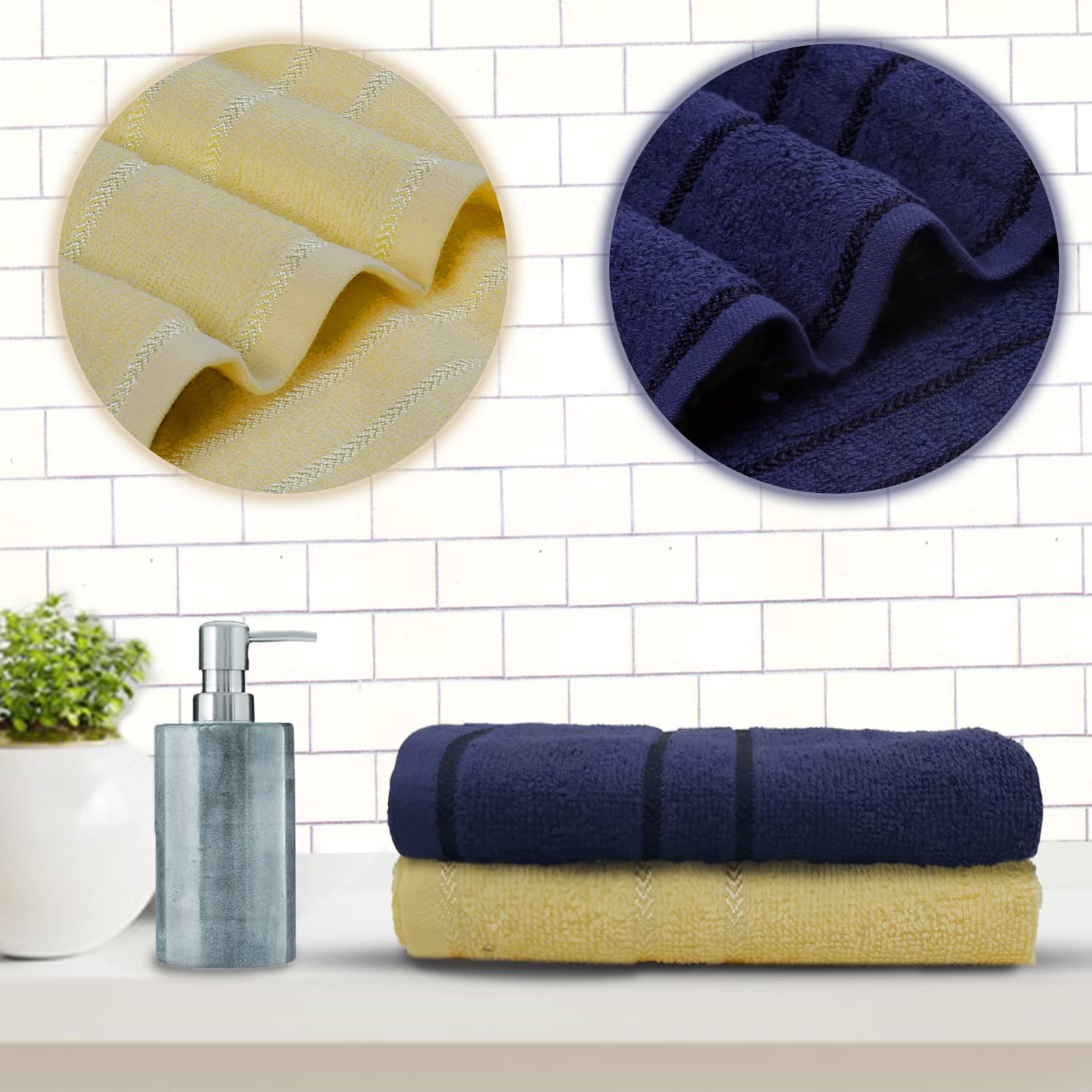 Sassoon Melrose 100% Cotton Hand Towel 400 Gsm | Highly Absorbent, Soft Material Perfect For Daily Use (Midnight & Lemon) -2 Piece
